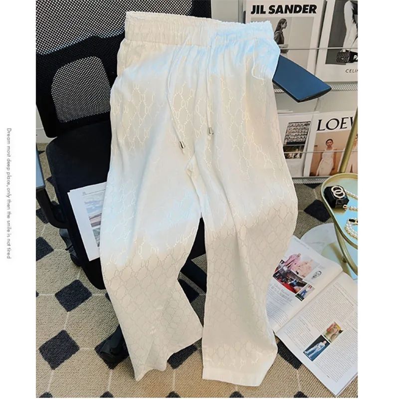 Black jacquard ice silk wide-leg pants for women in spring and summer thin high waist drape loose slim casual straight-leg mopping pants