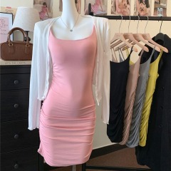 Pure sexy suspender dress with pleated design niche slim fit slim hip skirt short skirt