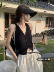 氣質黑色外穿針織馬甲吊帶背心女2025夏季百搭獨特别致短款上衣潮