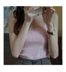 韓國外貿韓版夏季新款外搭美背疊穿短款碎花蕾絲小吊帶上衣女