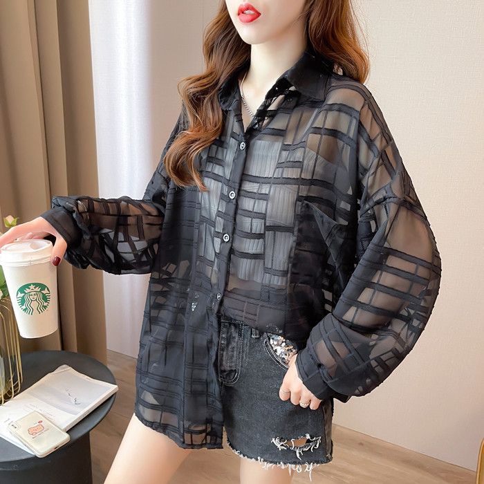First-time real-time Tmall quality spring and summer thin mid-length cardigan polo collar shirt sunscreen jacket