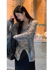 紅人館防曬罩衫女夏季外搭寬鬆氣質鏤空針織上衣設計感小眾空調衫