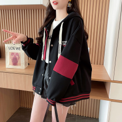 First launch real-life Chinese cotton baseball uniform 2025 new hooded top large size college style retro loose cardigan for women