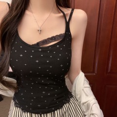 Spring new S series spring style with hot girl lace spliced ​​halter neck vest suspender top