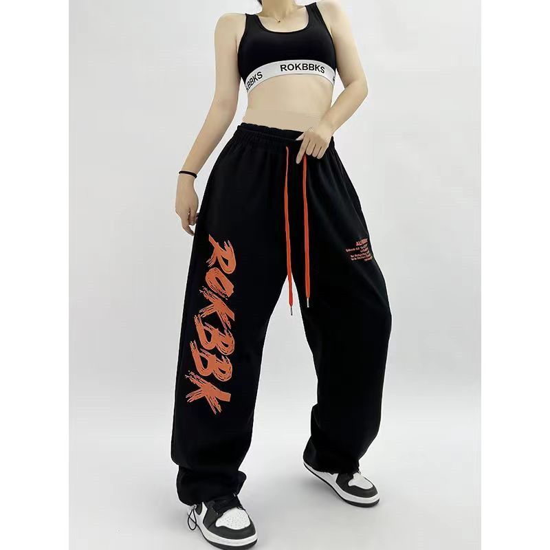 Cross-border Amazon AliExpress high waist drawstring loose European and American spicy girl style jazz dance hip hop sport pants women 