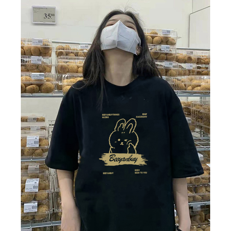 韓國外貿韓版新款夏季短袖T恤女韓版寬鬆慵懶原宿上衣chic港