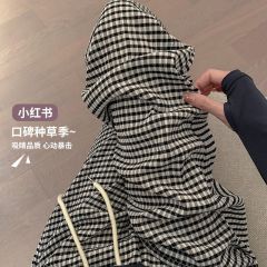 Wrinkled woven fabric black and white plaid pants for women in summer casual straight and high waist drooping wide-leg pants