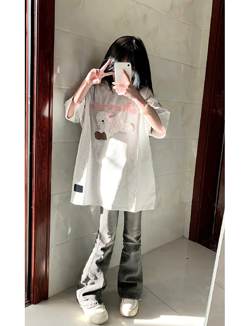 Official picture pure cotton 200g quality 240 jin large size embroidery print sweet short-sleeved women