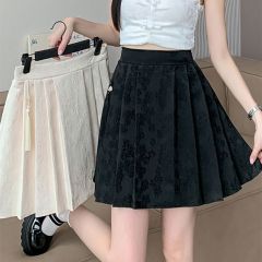 Spring and Summer New Plus Size Fat MM Elastic Waist Chinese Pleated Short Skirt High Waisted Floral Print Fashion Slimming Semi Skirt
