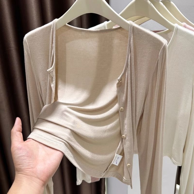 Modal cotton super elastic skin cardigan thin women's summer suspender skirt with sunscreen shawl jacket