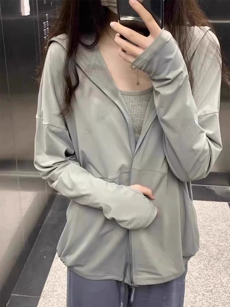 冰絲連帽防曬衣女2025新款夏季薄款防曬服女生款寬鬆開衫外套