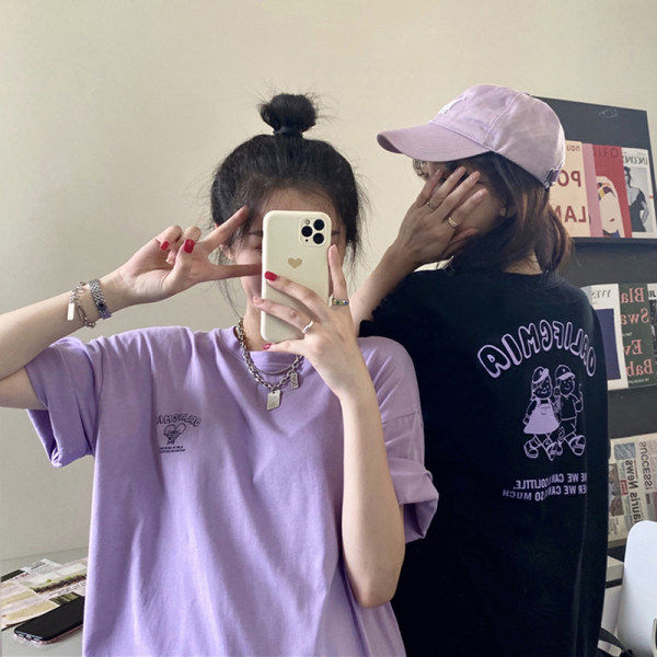 韓國外貿韓版新款夏季短袖T恤女韓版寬鬆慵懶原宿上衣chic港