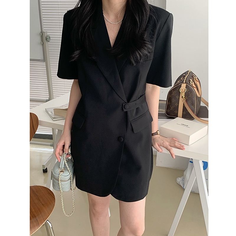 Blazer Dress with Belted Waist Design, Slimming and Versatile Top for Women