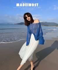 原創高級感簡約鏤空輕薄微透長袖針織衫春季新款女