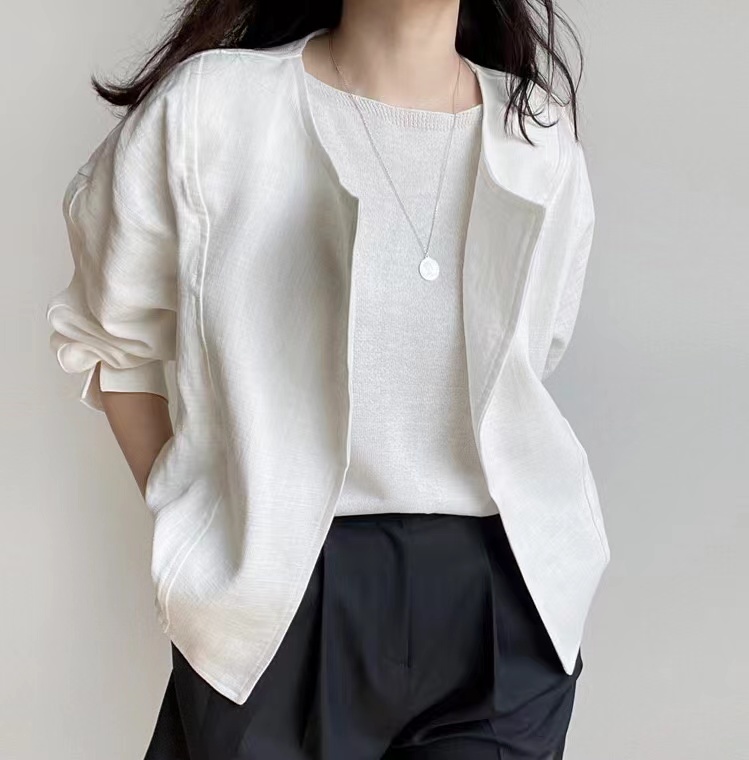 韓國秋季chic棉麻外套上衣女 原版質量