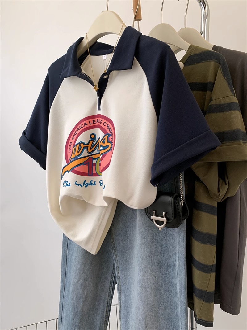 Printed 21 super cool cotton 200g rear bag 240 catties large size sweet age-reducing contrasting T-shirt