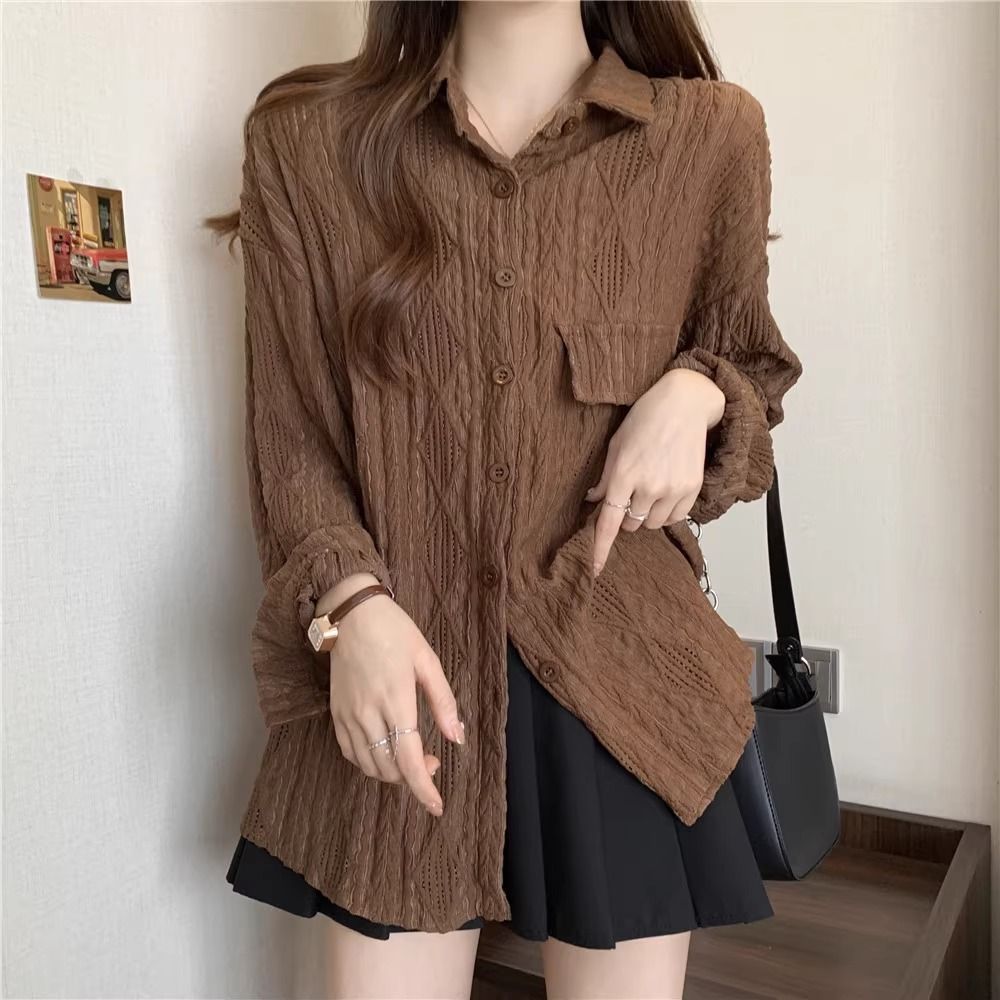 First release original fabric spring and summer 2025 new sunscreen clothes women's shirt hollow hot girl suit large size women's top