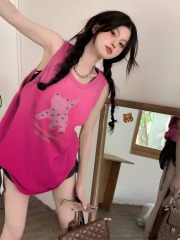 High-quality pure cotton 200g 21 combed tight thread collar method printed loose vest suspender T-shirt for women