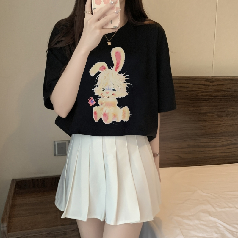 Real shot 100% cotton combed pure cotton summer short-sleeved T-shirt for women loose Korean version