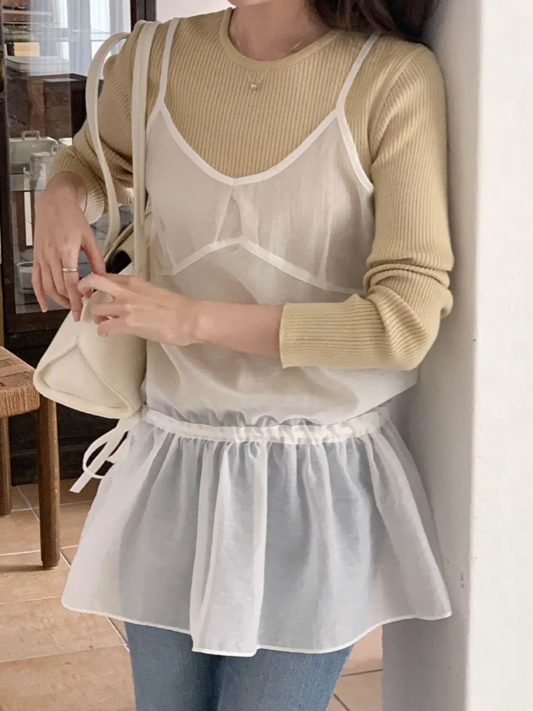 Korean chic spring and summer new layered suspender dress drawstring design trouser short skirt