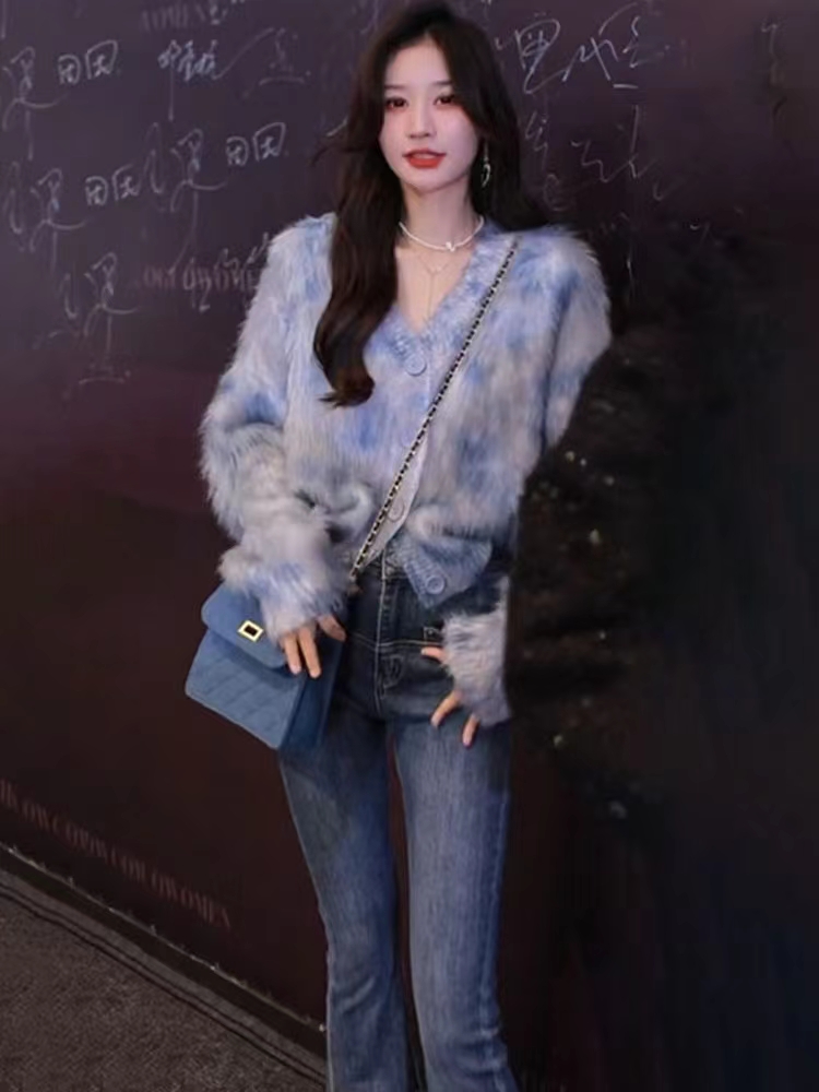 Popular taro lilac sweater for women with small coat design knitted cardigan long-sleeved top early autumn