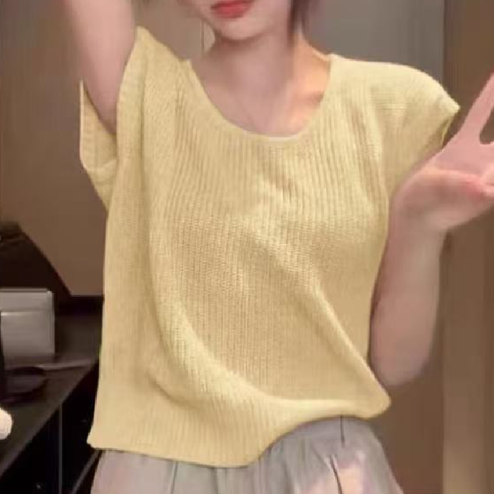 2025年夏季新款洋氣設計感獨特别致絕美圓領微透蝙蝠衫針織上衣女