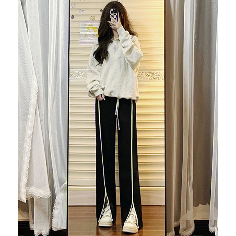 -Official Photo New spring style wide-leg high waist drooping slimming versatile slit casual sports pants