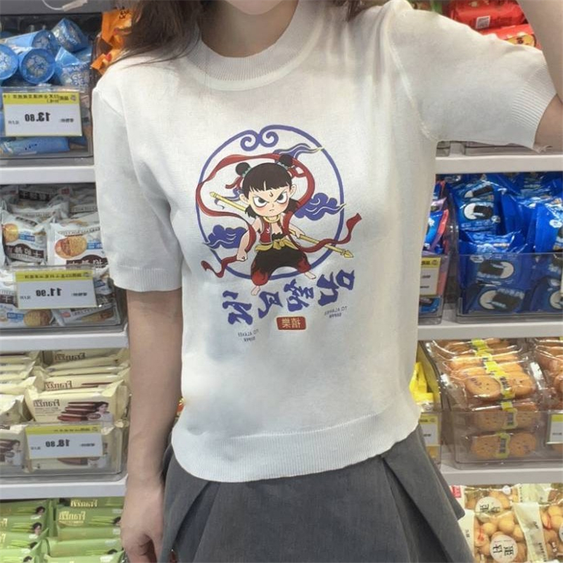 2025新款哪吒2魔童鬧海短袖t恤圓領同款衣服針織半袖衫