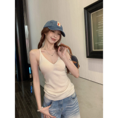 Real shot of summer Korean style V-neck halter neck pure beauty back slimming 6 wool sweater inner vest