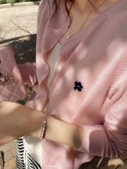 2025 Spring and Summer Korean Flower Knitted Air Conditioning Cardigan Round Neck Long Sleeve Thin Sunscreen Jacket Shawl Top