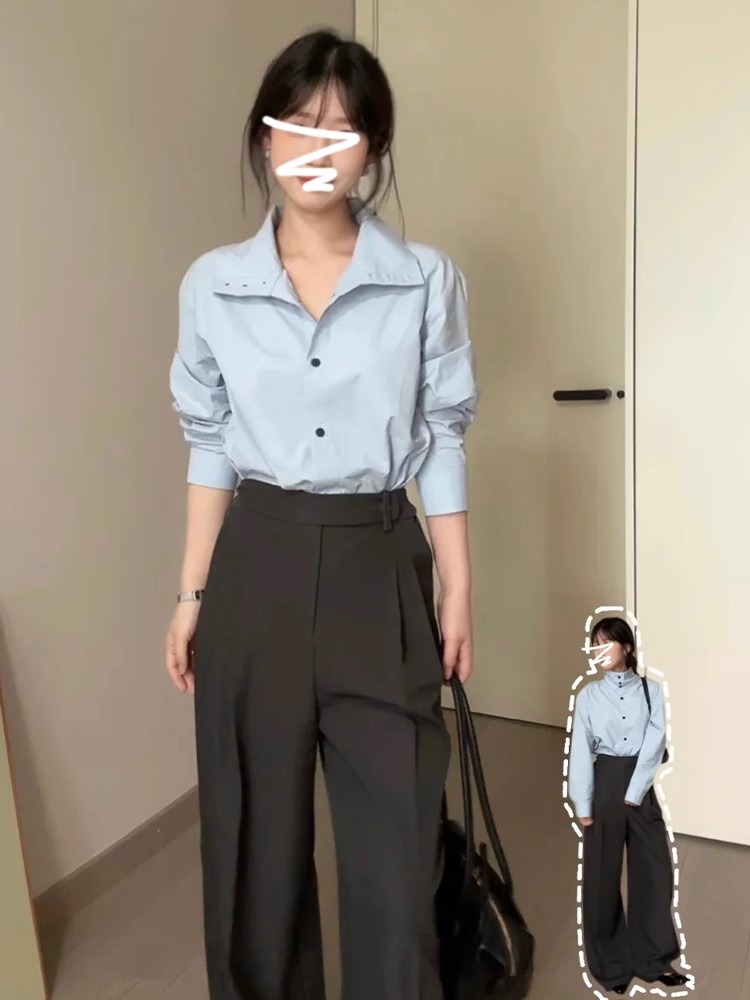 Hong Kong style long-sleeved shirt 2025 new versatile niche chic shirt women's top