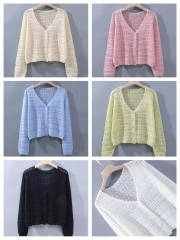 2025法式鏤空冰絲針織開衫女夏季小個子寬鬆長袖防曬披肩外搭上衣