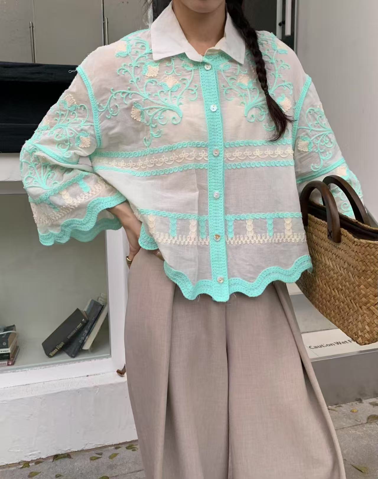 時尚新中式刺繡防曬外套2025夏新款氣質國風復古高級刺繡開衫襯衣