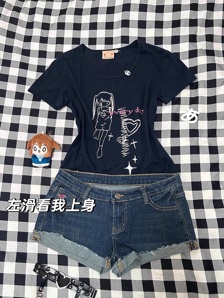 High-quality pure cotton 210g 40 pieces Odale 92 cotton 8 spandex printed hot girl slim short-sleeved T-shirt for women