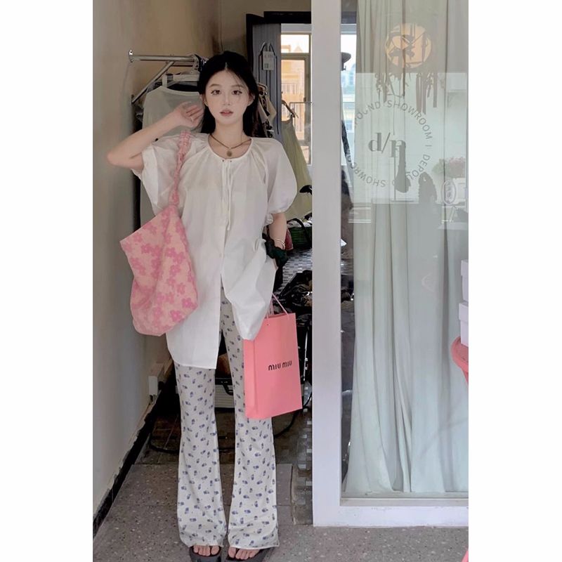 Gentle style white short-sleeved shirt for women in summer new Korean style niche loose loose slim casual slim strap top