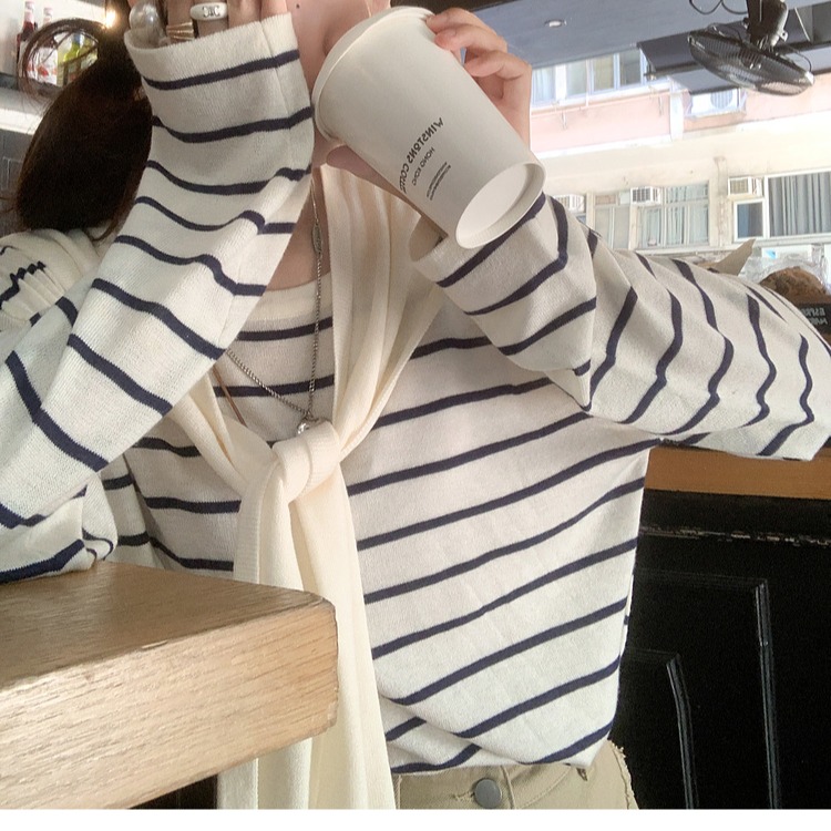 初秋設計感打底衫韓版長袖上衣女春季老錢風T恤寬鬆慵懶毛針織衫