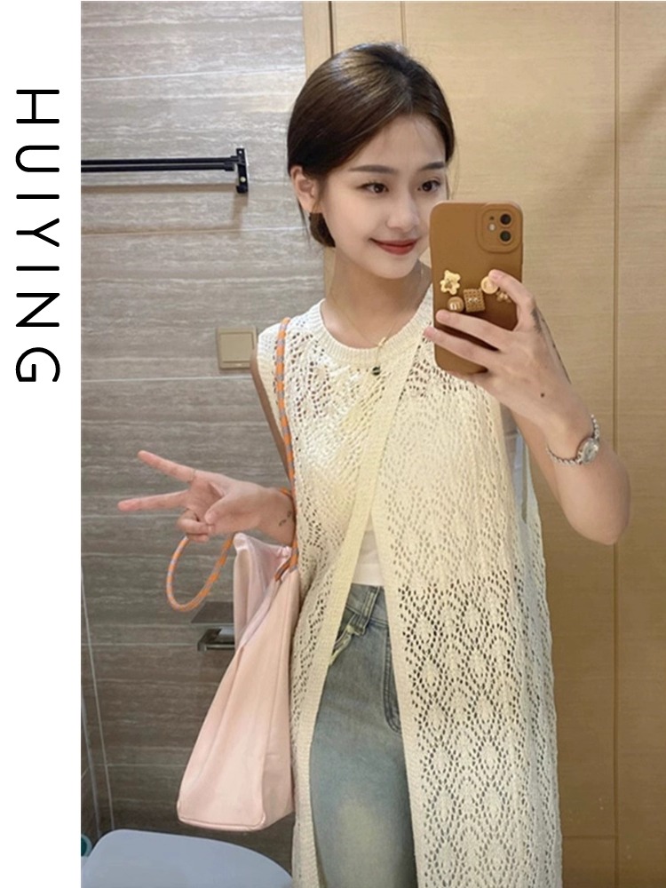 New French white thin hollow knitted squirt women's early summer French exterior design cardigan top