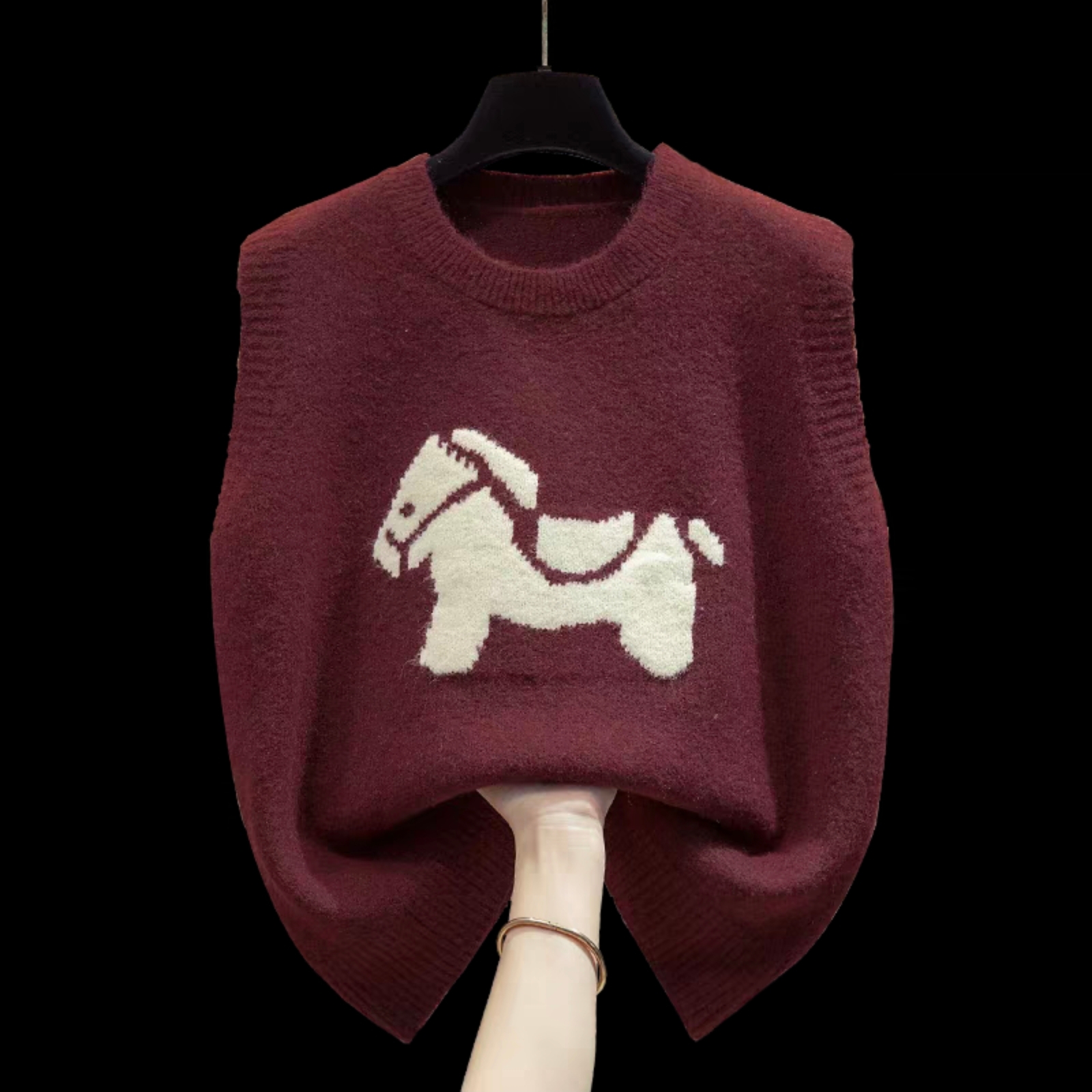 Round neck knitted vest vest for women 2025 spring and autumn new loose outer wear horse clip layered outer wear sweater vest trendy