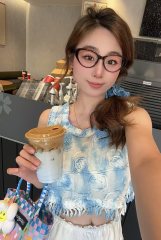 2025扎染設計感鈎花流蘇背心夏季無袖吊帶短款外穿小內搭鏤空罩衫