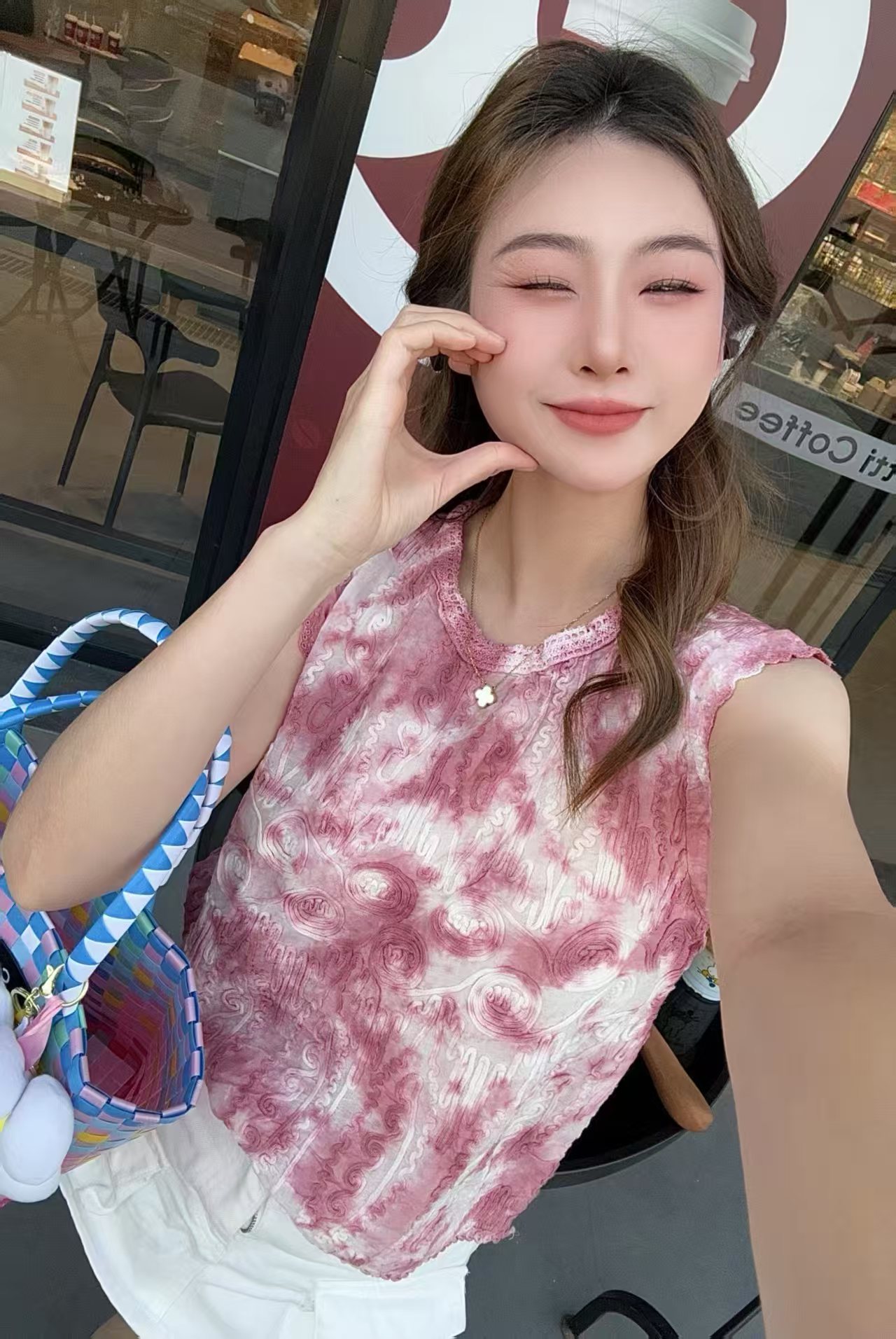 2025夏季新款新中式高級暈染背心連衣裙女甜辣妹性感收腰吊帶短款