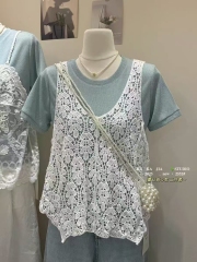 2025春夏鏤空吊帶背心百搭文藝復古棉麻蕾絲寬鬆顯瘦外搭針織上衣