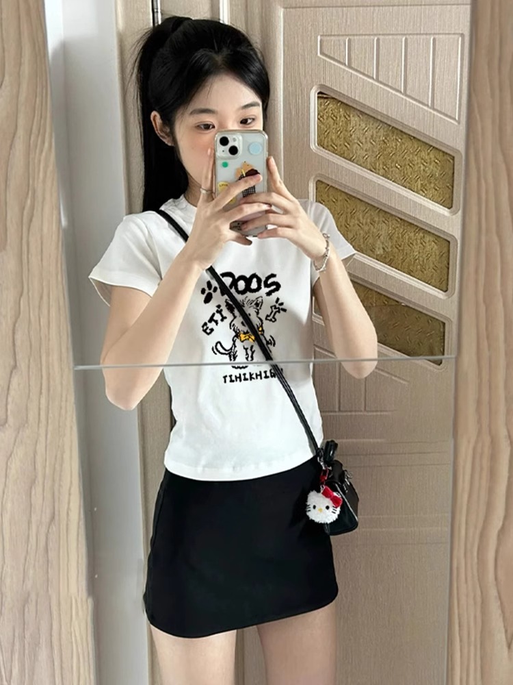 High-quality pure cotton 210g 40 pieces Odale 92 cotton 8 spandex printed hot girl slim short-sleeved T-shirt for women