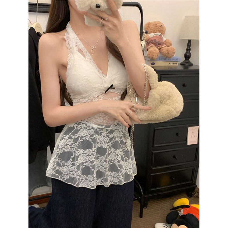 Soft and not tugging with body design sense hollow suspender vest for women early autumn new sexy slim bodywear