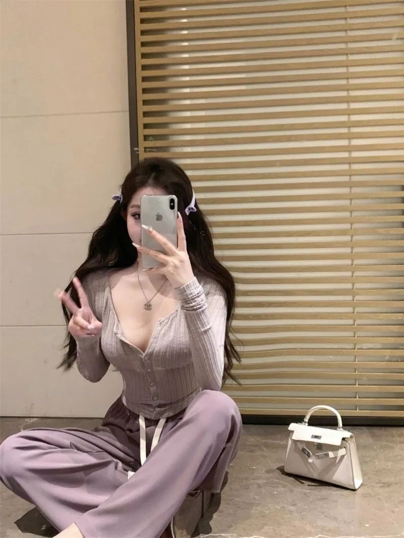 200g sunshine velvet taro mud purple long-sleeved cardigan ballet style base shirt low U-neck short top for women