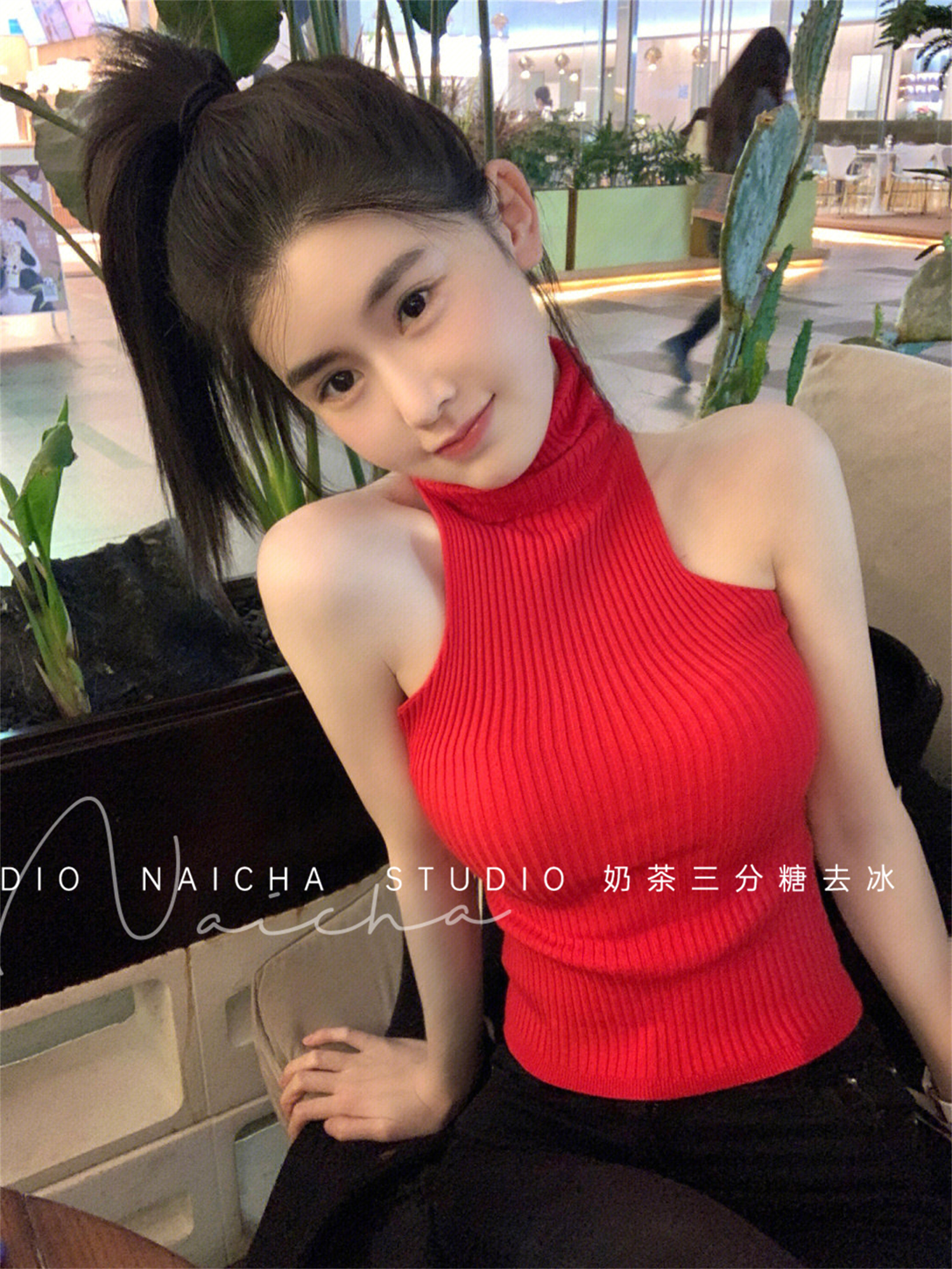 網紅高領無袖辣妹小背心女內搭修身針織衫百搭打底衫chic港風上衣
