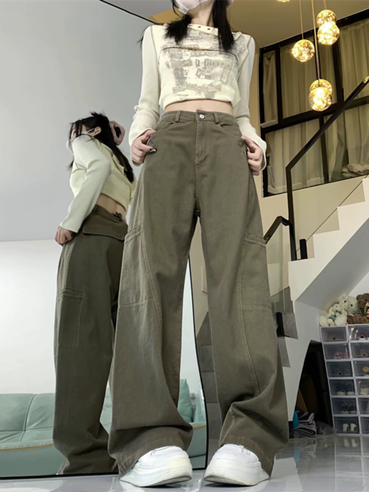 American retro casual pants for women 2025 spring new versatile loose straight slim high street wide-leg work pants