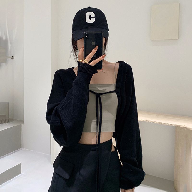 Ice silk sunscreen shirt cardigan for women spring and summer long-sleeved shawl short style for women outside hot girls top blouse