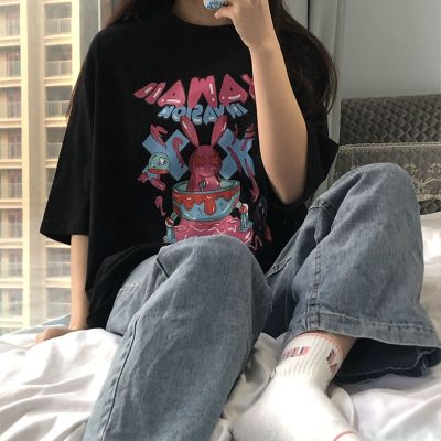 2025 spring and summer new Korean version ulzzang Hong Kong style chic printed short-sleeved T-shirt female student top ins trendy