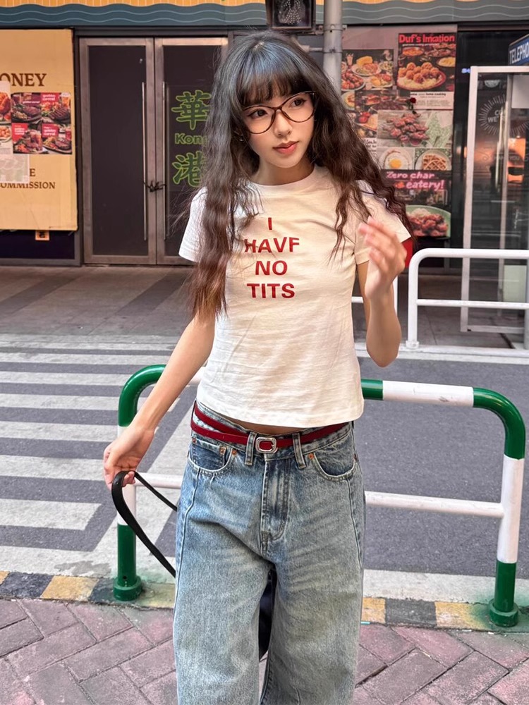 High-quality pure cotton 210g 40 pieces Odale 92 cotton 8 spandex printed hot girl slim short-sleeved T-shirt for women