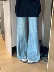 Design sense of medium and low waist micro-flare jeans for women in women's autumn new American retro washing high waist slimming wide-leg pants